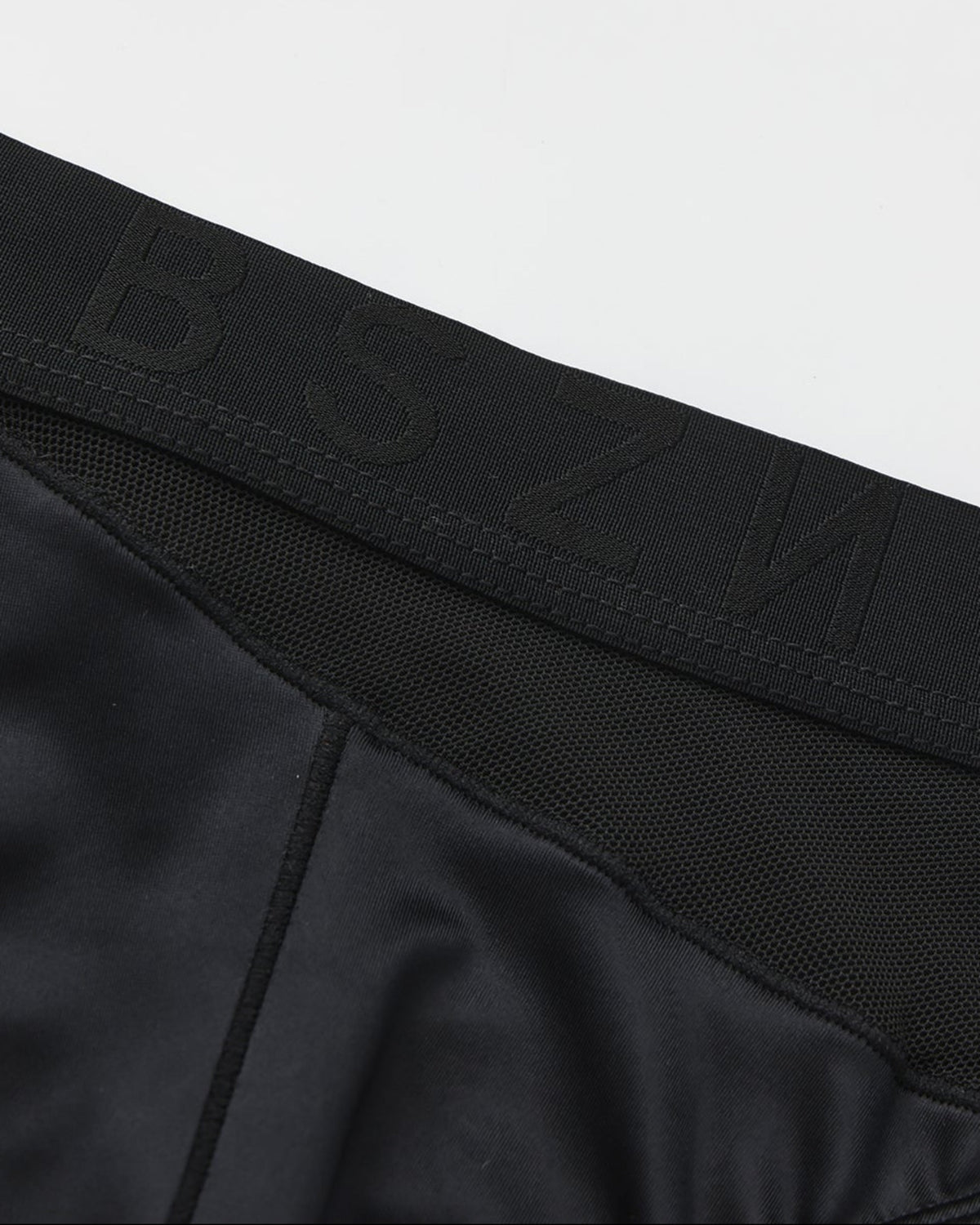BSZN Midnight Shimmer Mesh-Panel Brief — Black logo waistband detail.