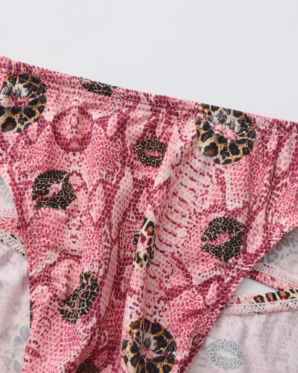 BSZN Wild Kiss Animal-Print Cutout Brief — Pink waistband print detail.