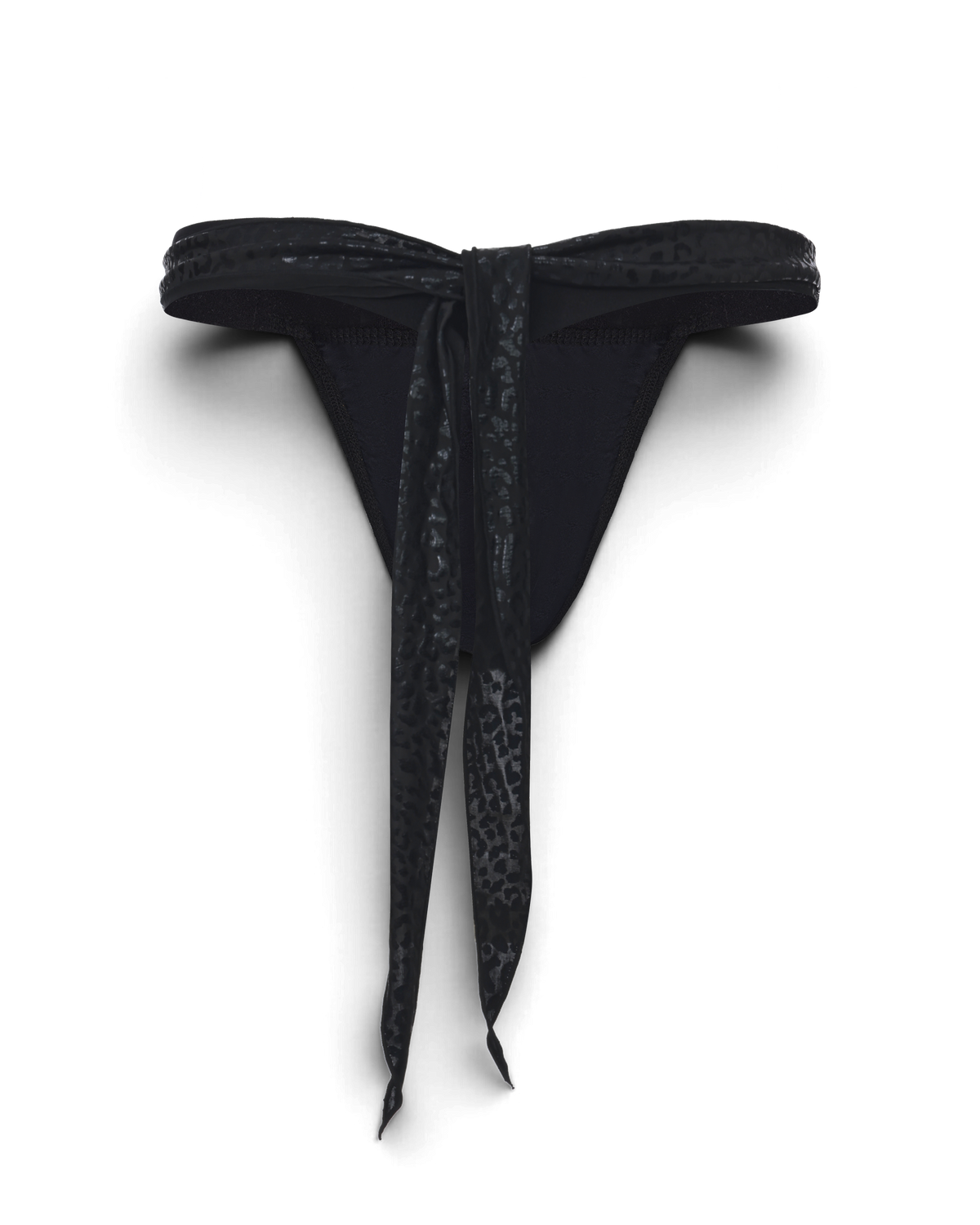 BSZN Black thong, rear product view with long scarf ties.