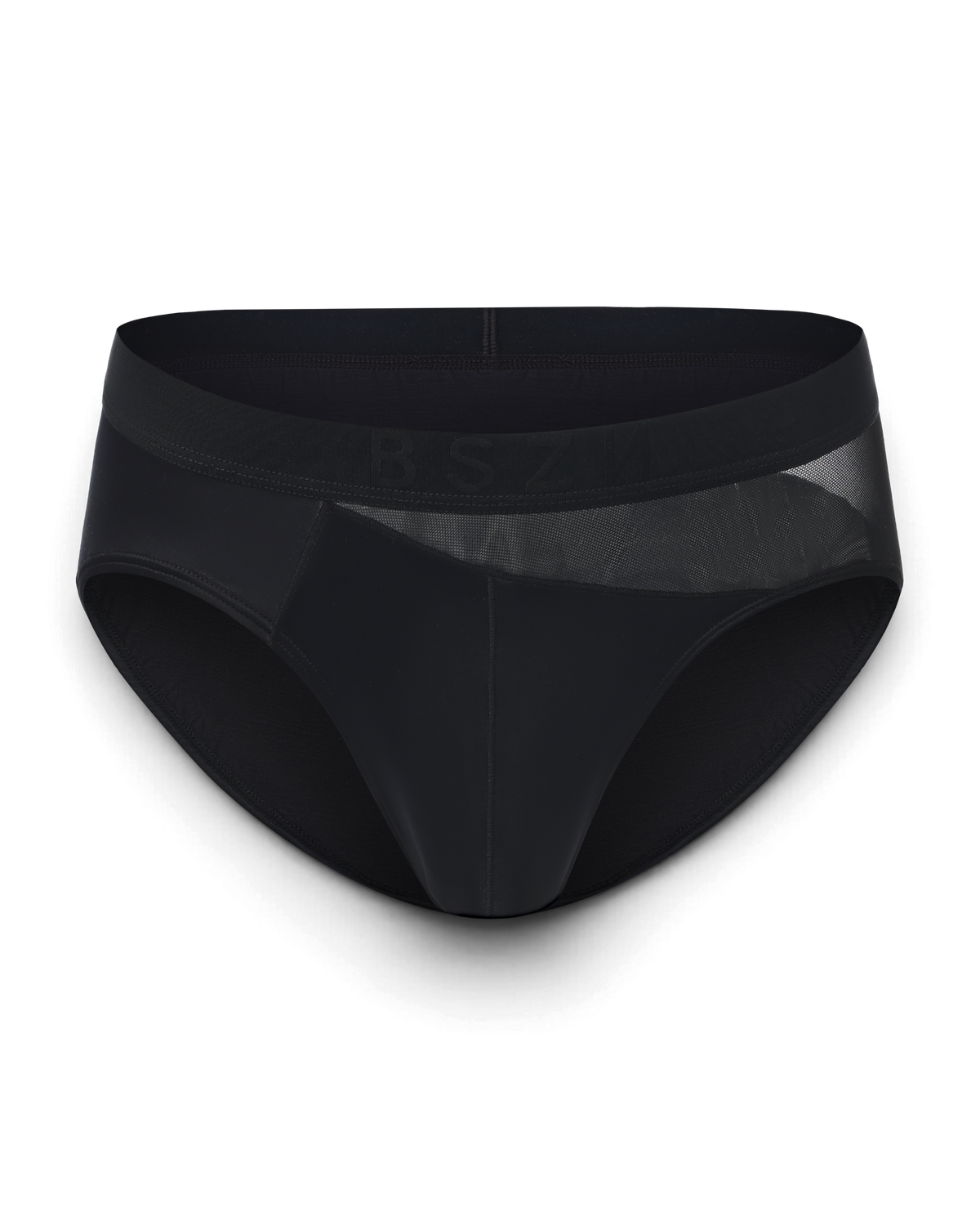 BSZN Midnight Shimmer Mesh-Panel Brief — Black front product view.