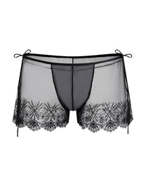 Floral Embroidered Sheer Lounge Shorts with floral border embroidery