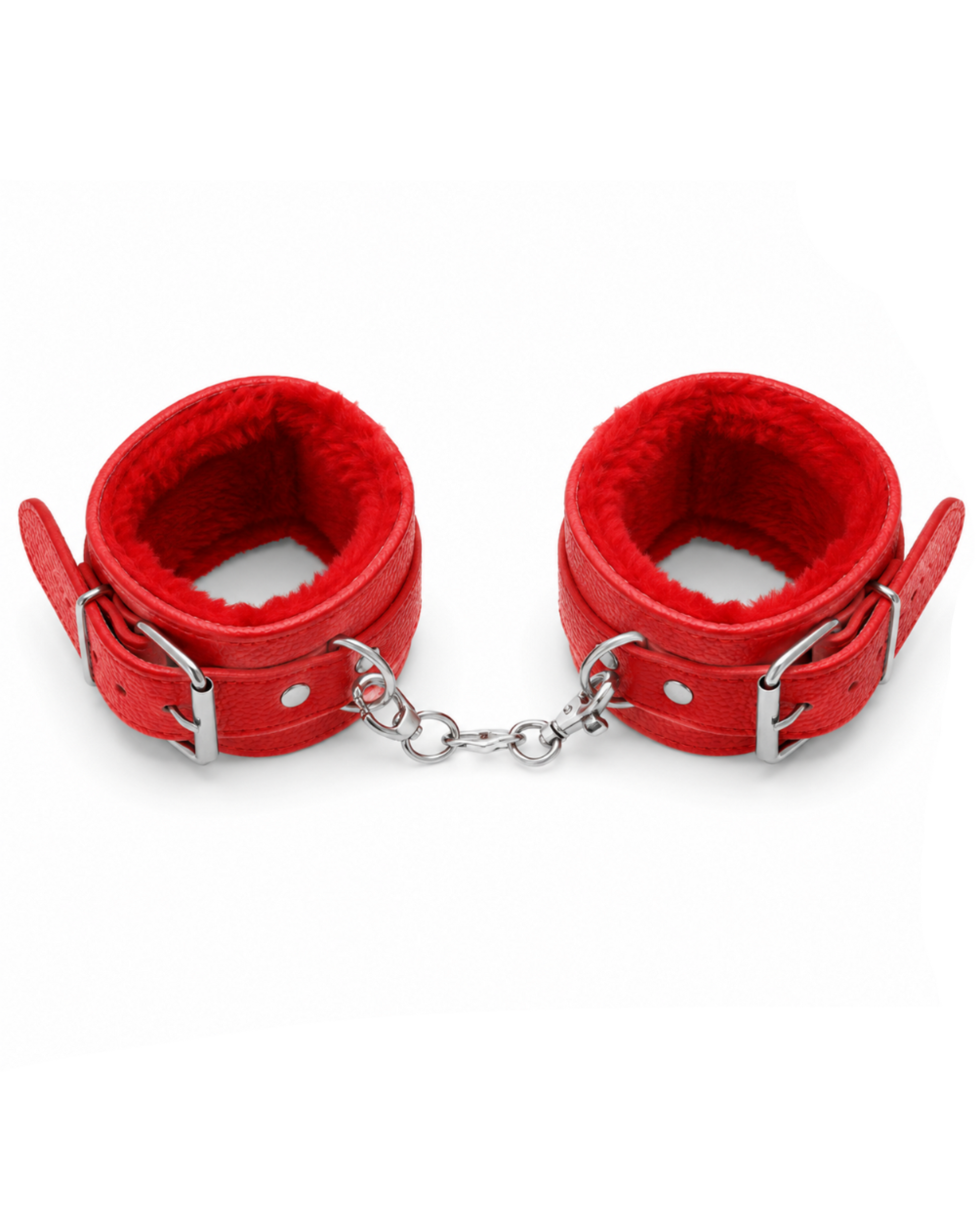 BSZN Red Chain-Linked Wrist Cuffs laid open with silver-tone chain