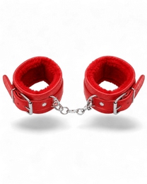BSZN Red Chain-Linked Wrist Cuffs laid open with silver-tone chain