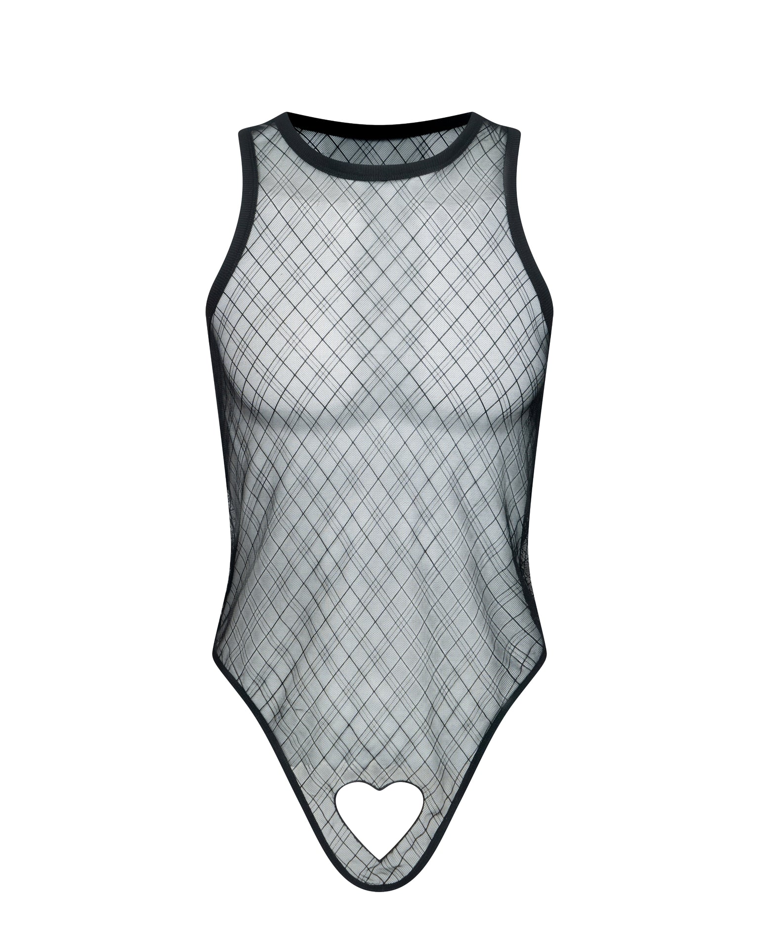 Check Mesh Cutout Bodysuit with diamond-check mesh