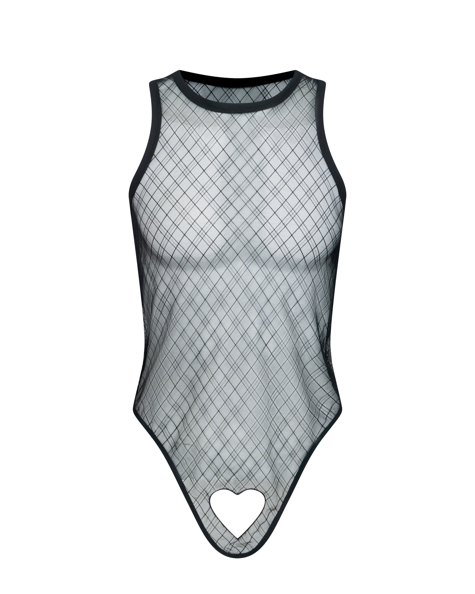 Check Mesh Cutout Bodysuit with diamond-check mesh