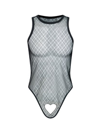 Check Mesh Cutout Bodysuit with diamond-check mesh