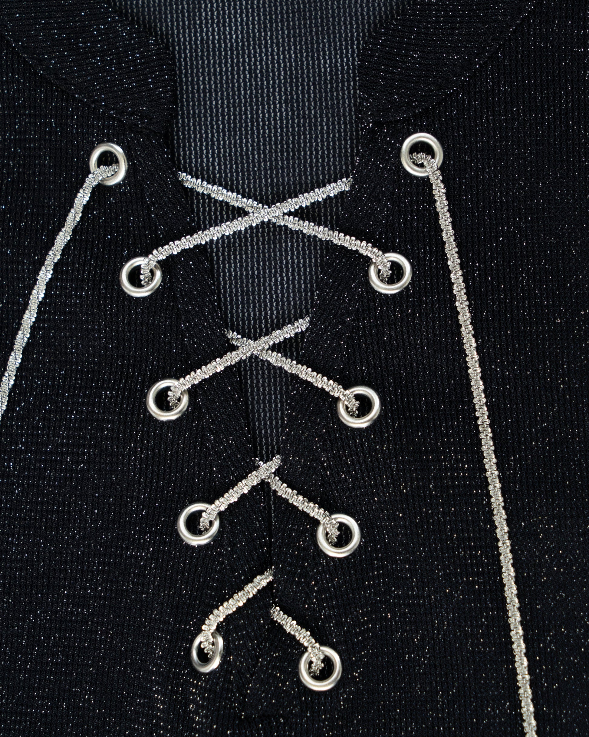 Lace-Up Metallic Mesh Long-Sleeve Top, alternate product view 6