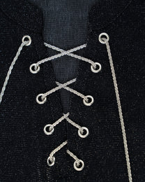 Lace-Up Metallic Mesh Long-Sleeve Top, alternate product view 6