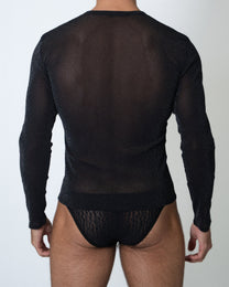 Lace-Up Metallic Mesh Long-Sleeve Top, alternate product view 5