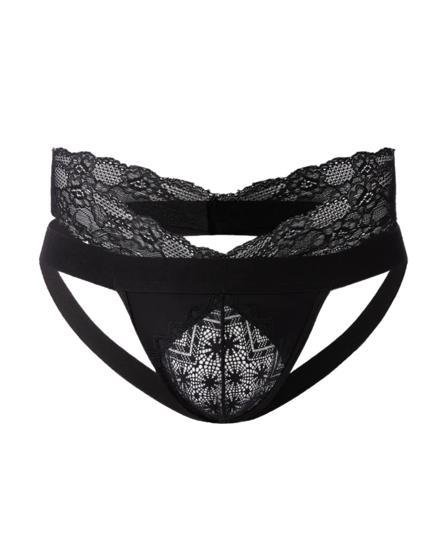 Lace Mesh Jockstrap with high scalloped lace waist