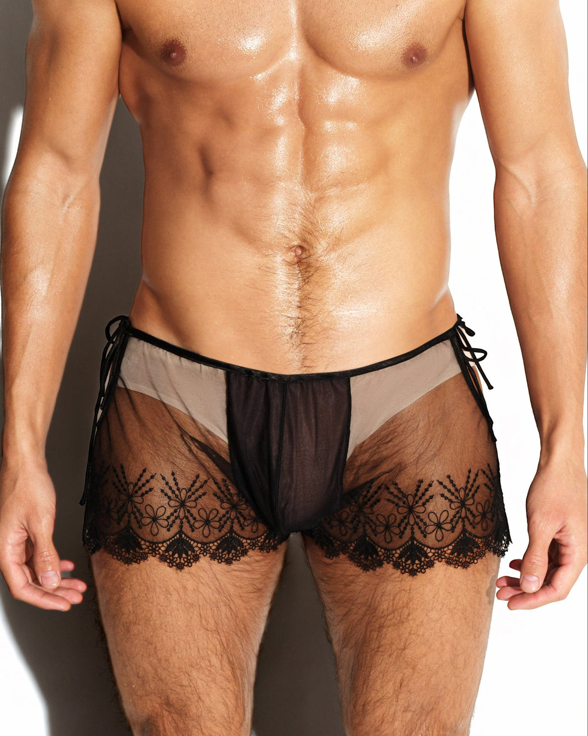 Floral Embroidered Sheer Lounge Shorts, alternate product view 2