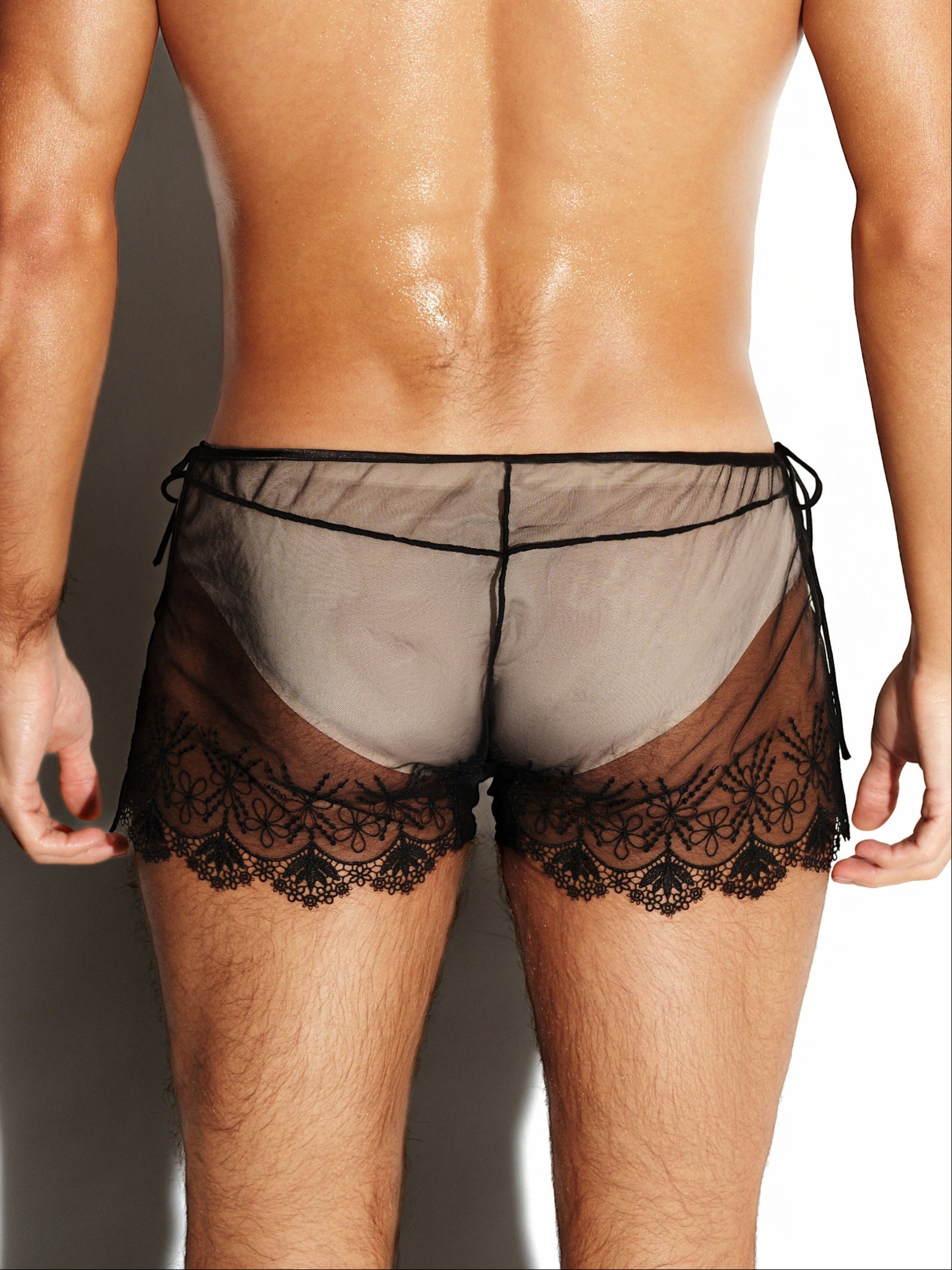 Floral Embroidered Sheer Lounge Shorts, alternate product view 3