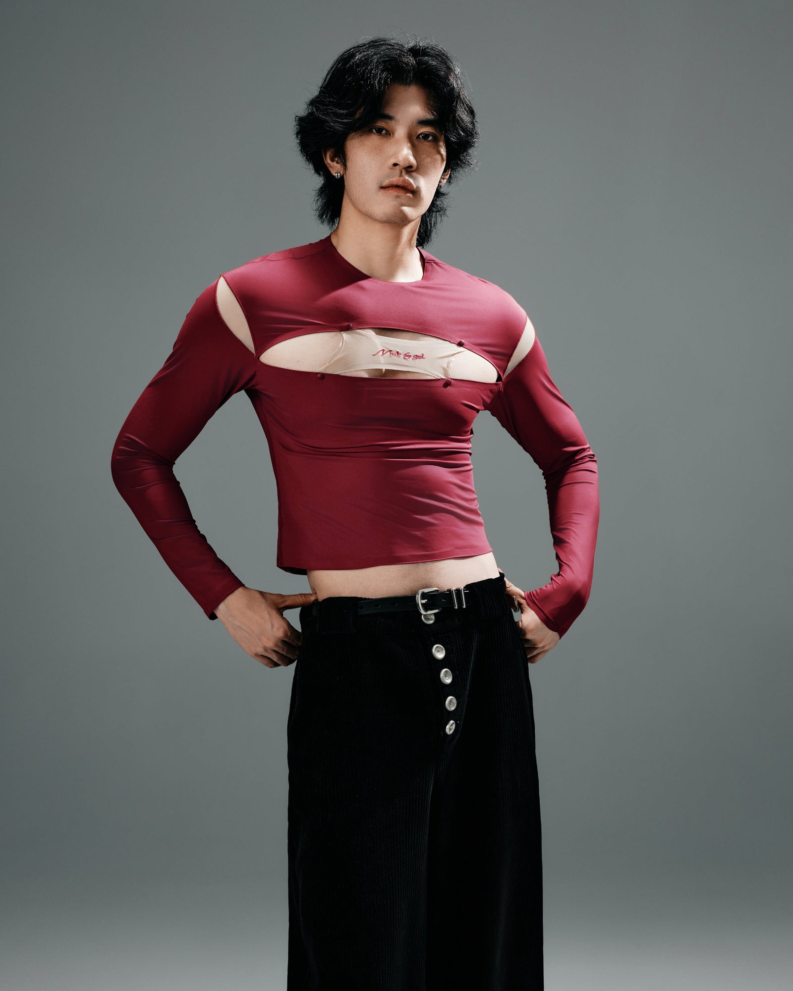 All-Seeing Eye Cutout Mesh Long Sleeve Top - product view 3