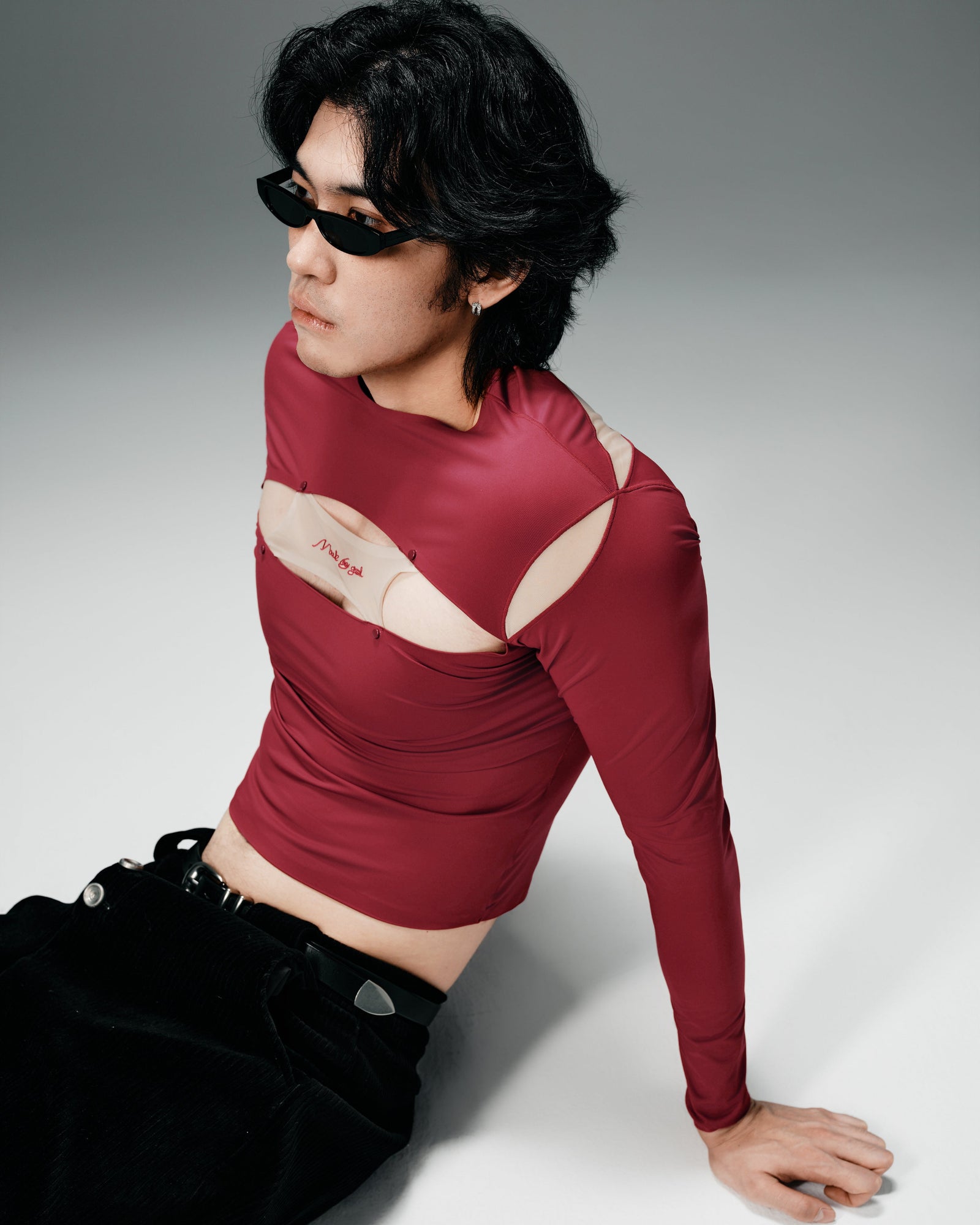 All-Seeing Eye Cutout Mesh Long Sleeve Top - product view 4