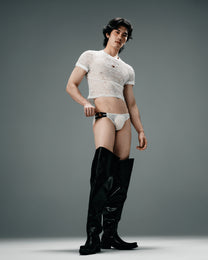 Leather-Trim Lace Brief - product view 7
