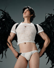 Leather-Trim Lace Brief - product view 8