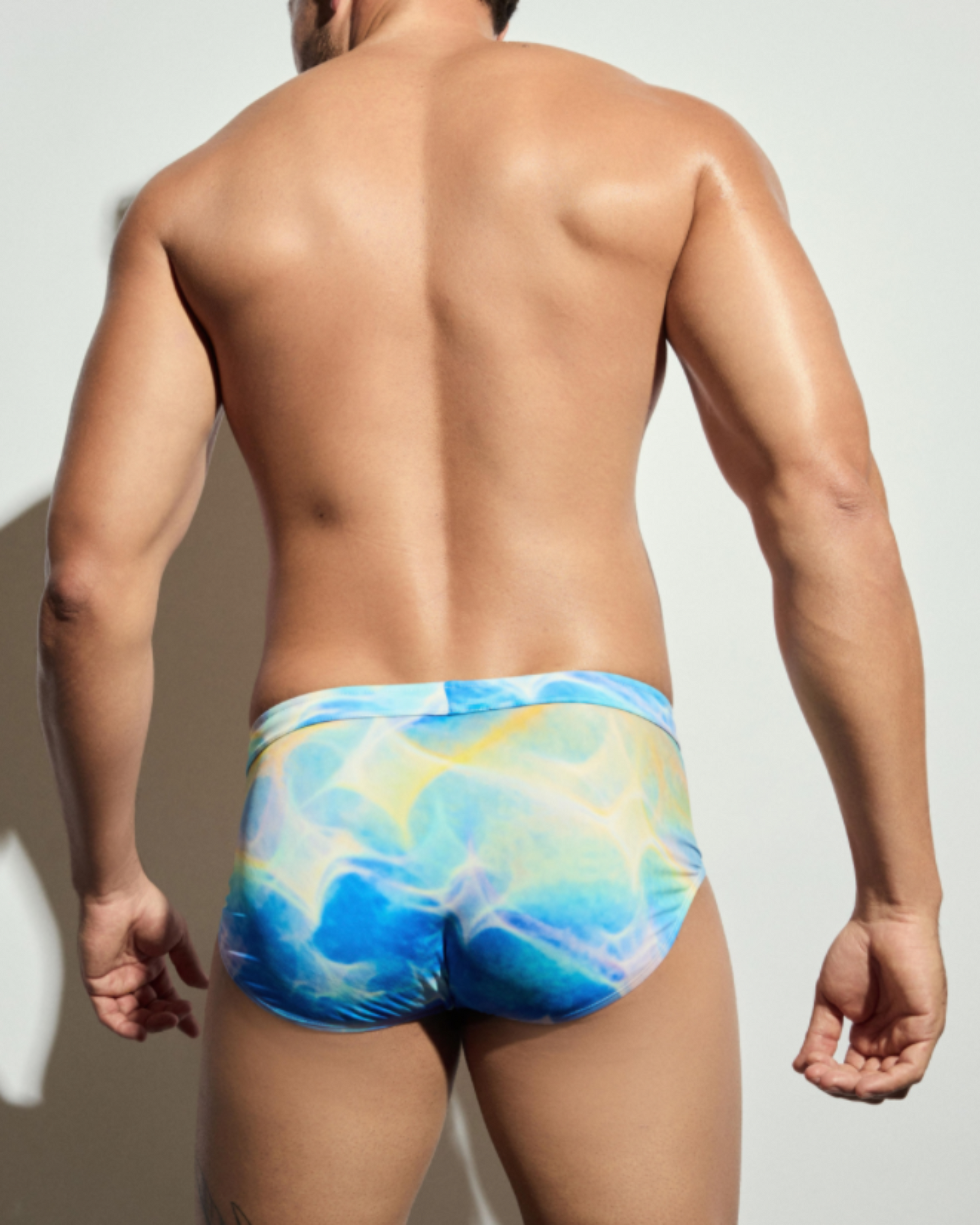 BSZN Neon Shadow Swim Brief, on model, rear view