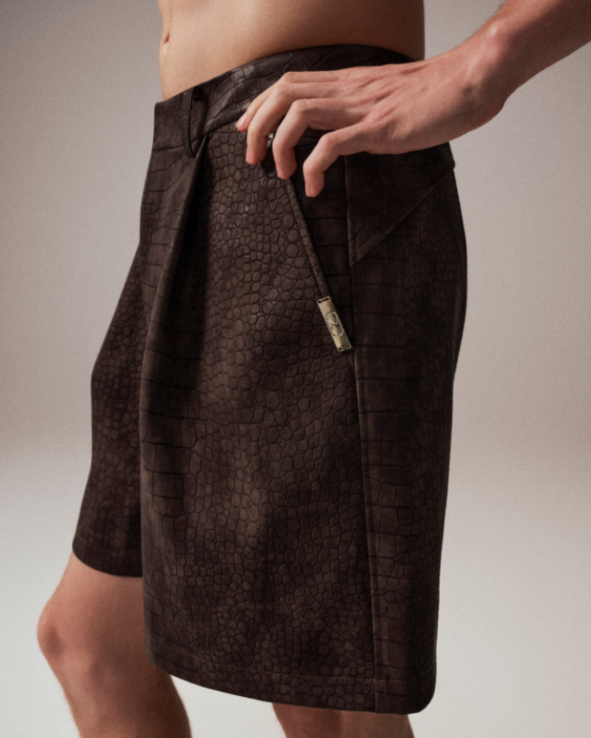 Reptile-Embossed Tailored Shorts