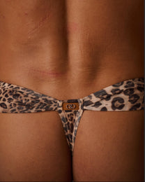 Animal-Print Cutout Mesh Thong