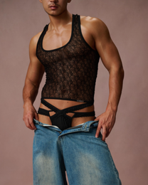 Distressed Mesh Cutout Tank Top - product view 4