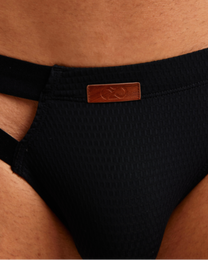 BSZN Net Breaker Cutout Mesh Brief, black textured mesh and logo detail