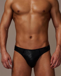 Snake-Print Sheer Mesh Thong