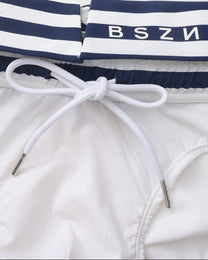 BSZN Sailor Foldover-Waist Brief, striped BSZN waistband, zipper and drawstring detail