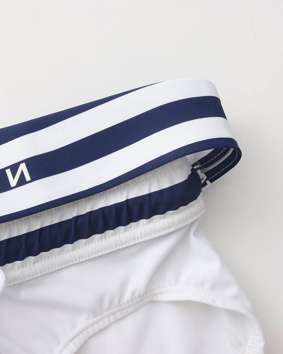 BSZN Sailor Foldover-Waist Brief, folded striped waistband side construction detail