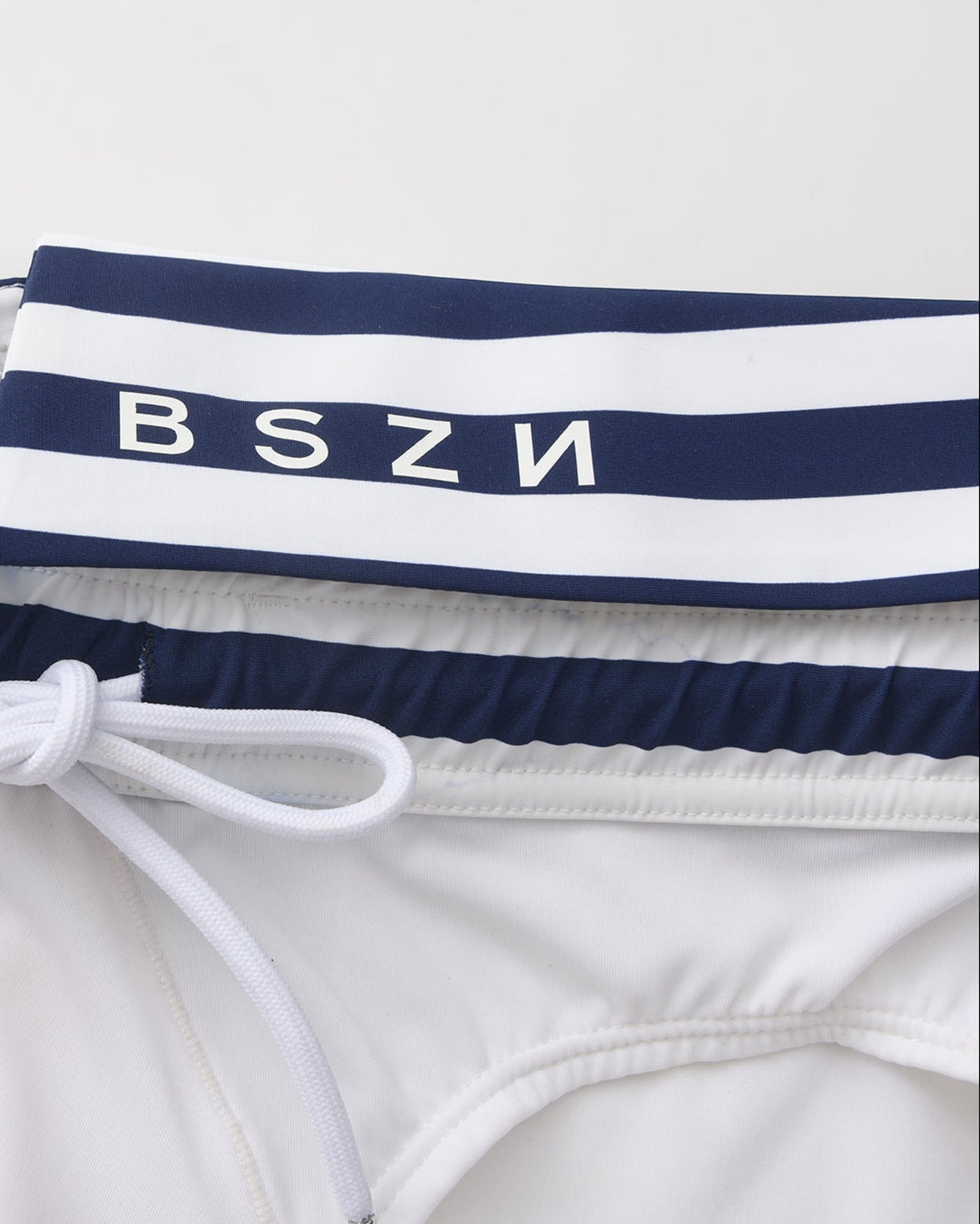 BSZN Sailor Foldover-Waist Brief, BSZN stripe panel and gathered inner-waist detail