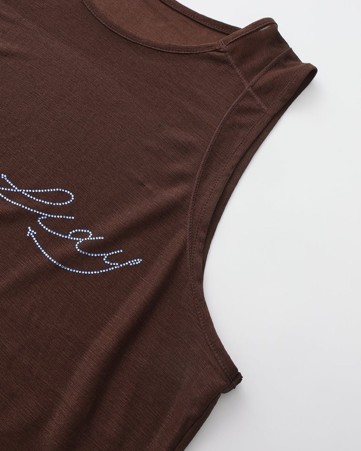 BSZN Crystal Sheer Tank Top — Neckline and armhole detail.