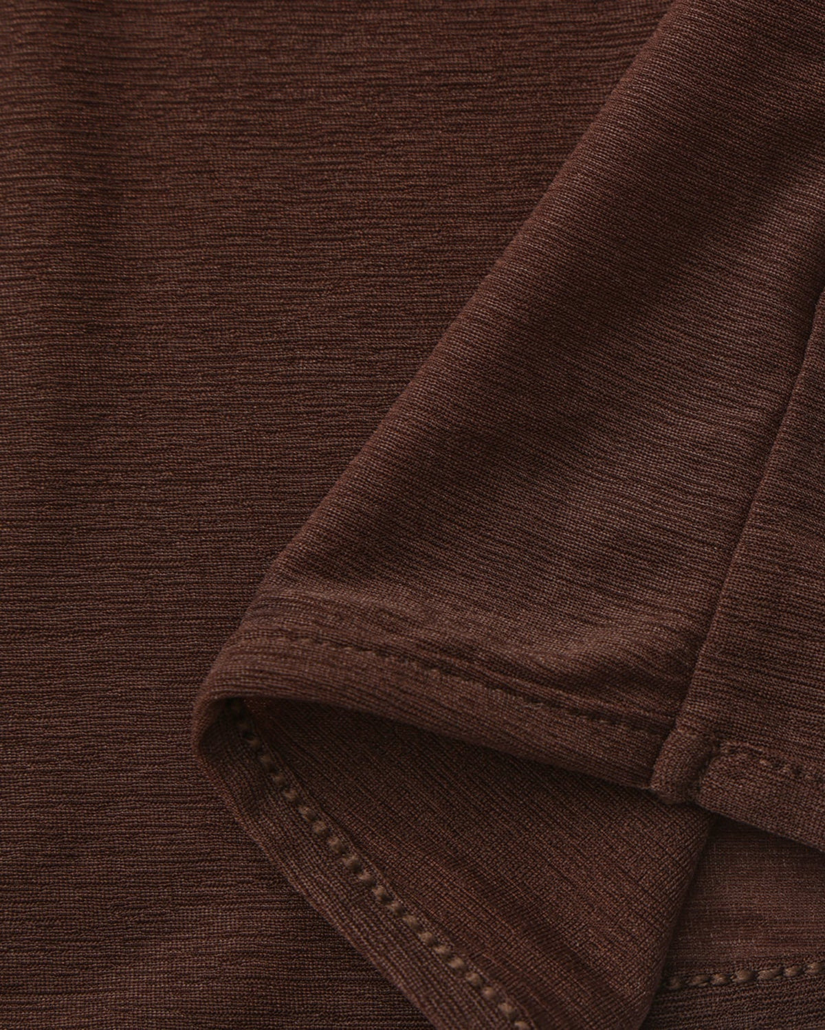 BSZN Crystal Sheer Tank Top — Brown hem stitching detail.