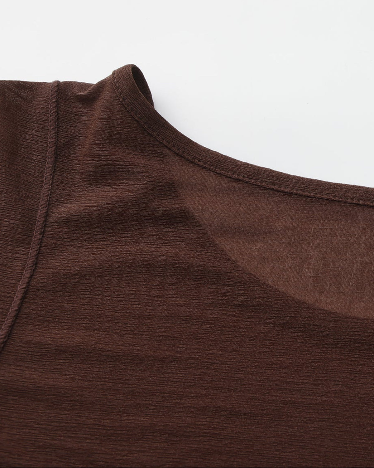 BSZN Crystal Sheer Tank Top — Shoulder seam and sheer fabric detail.