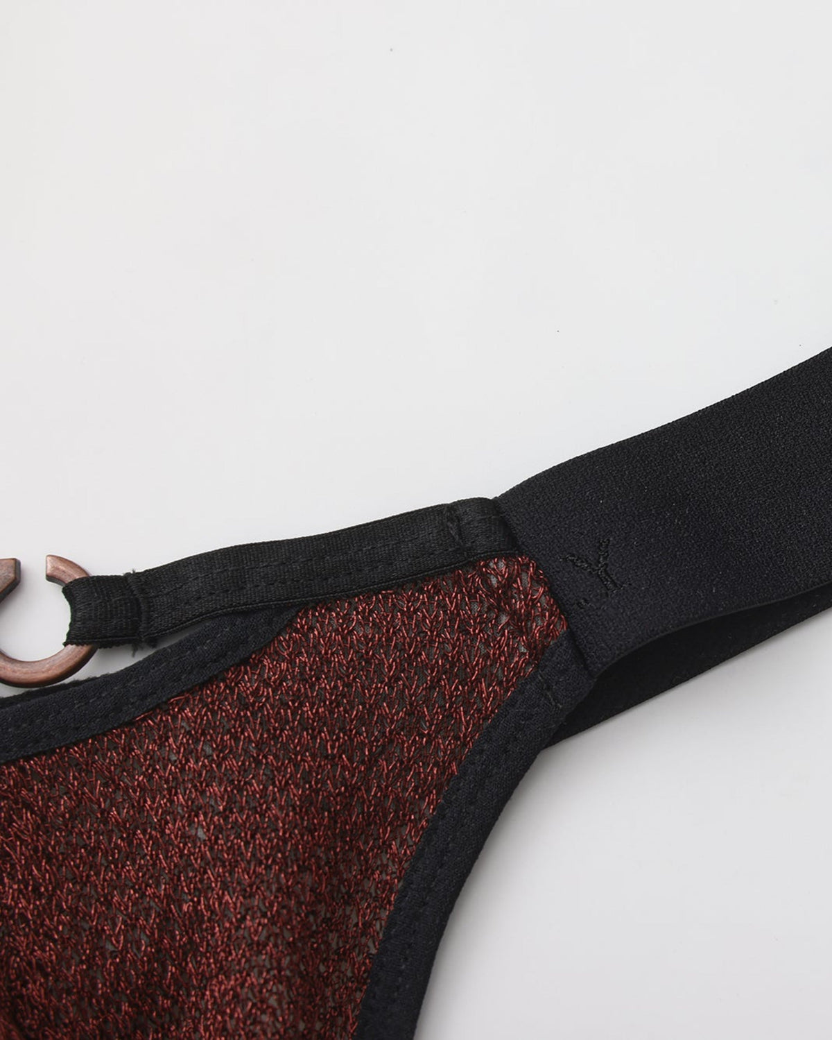 BSZN Metallic Pouch Logo Thong — Red waistband and mesh detail.