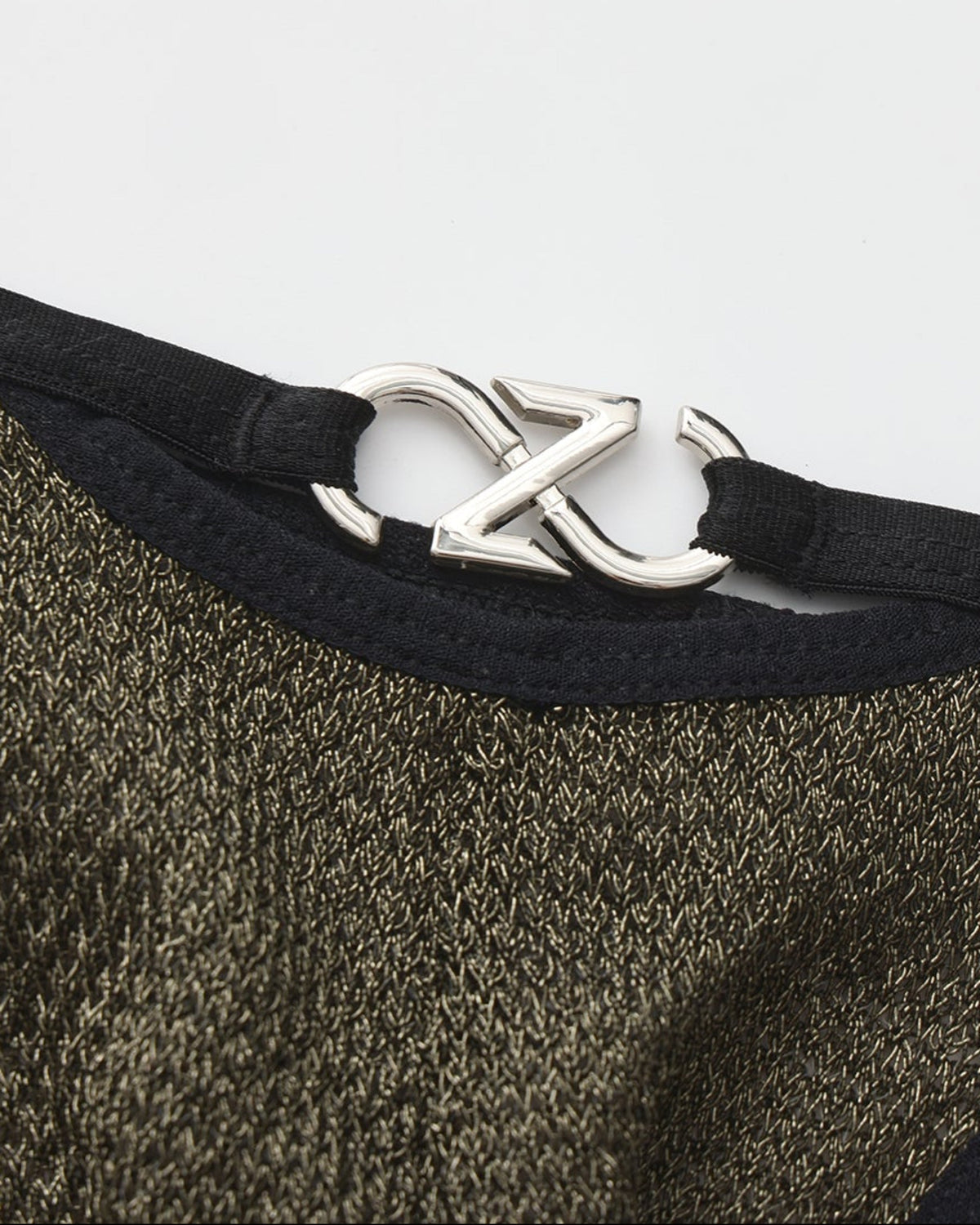 BSZN Metallic Pouch Logo Thong — Green metal logo detail.