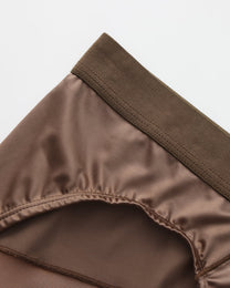 BSZN Midnight Shimmer Mesh-Panel Brief — Brown leg opening and satin-look panel.