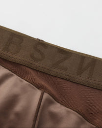 BSZN Midnight Shimmer Mesh-Panel Brief — Brown BSZN waistband detail.