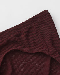 BSZN Crystal Veil V-Sculpt Brief — Dark red waist and leg opening detail.