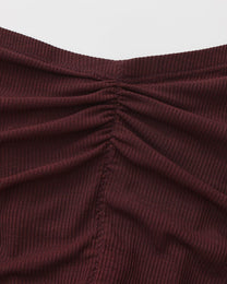 BSZN Crystal Veil V-Sculpt Brief — Dark red rear ruching close-up.