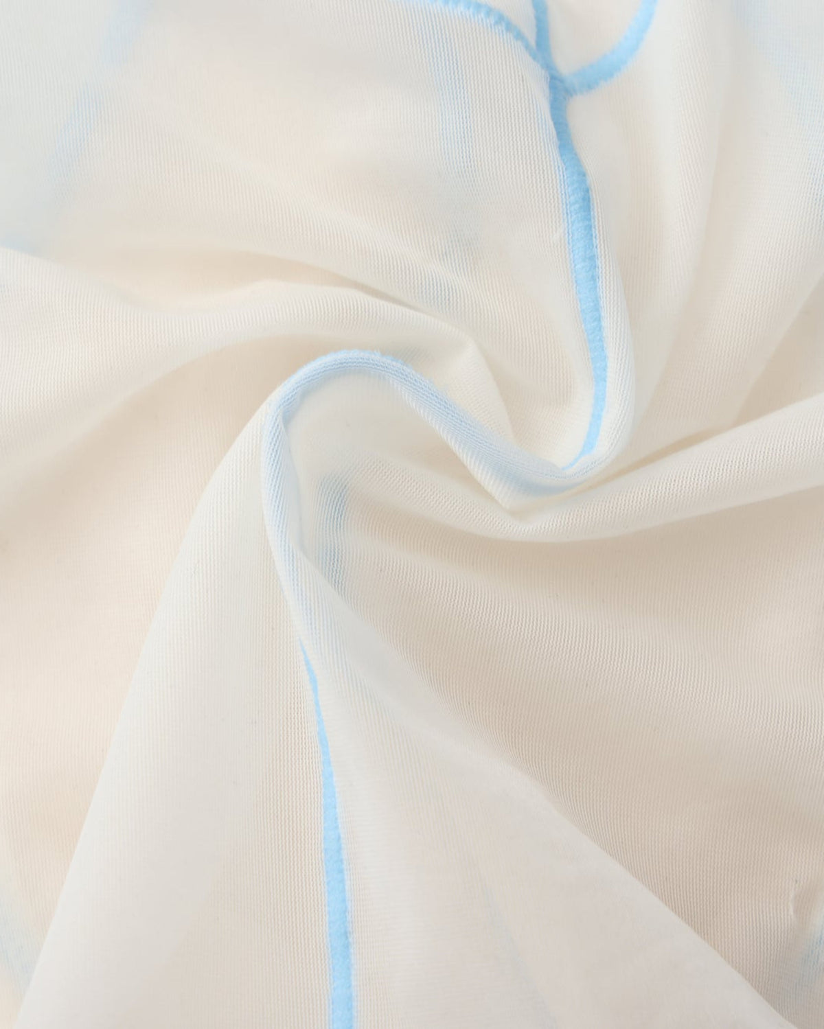 BSZN Sheer Contrast-Seam Brief — White sheer fabric and blue stitching.