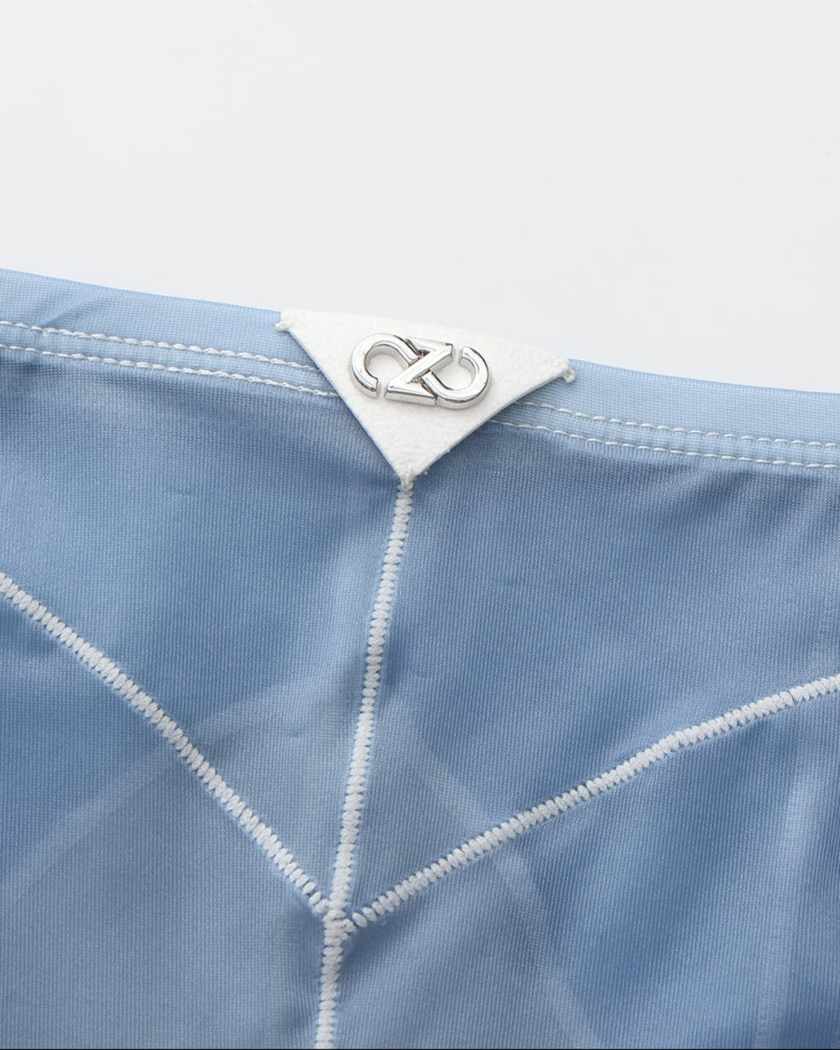 BSZN Sheer Contrast-Seam Brief — Blue rear metal logo and seams.