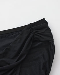 BSZN Shimmer Mesh V-Waist Chain Brief — Black gathered side waist detail.