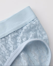 Close-up of the pale blue BSZN brief waistband and leopard-mesh leg opening