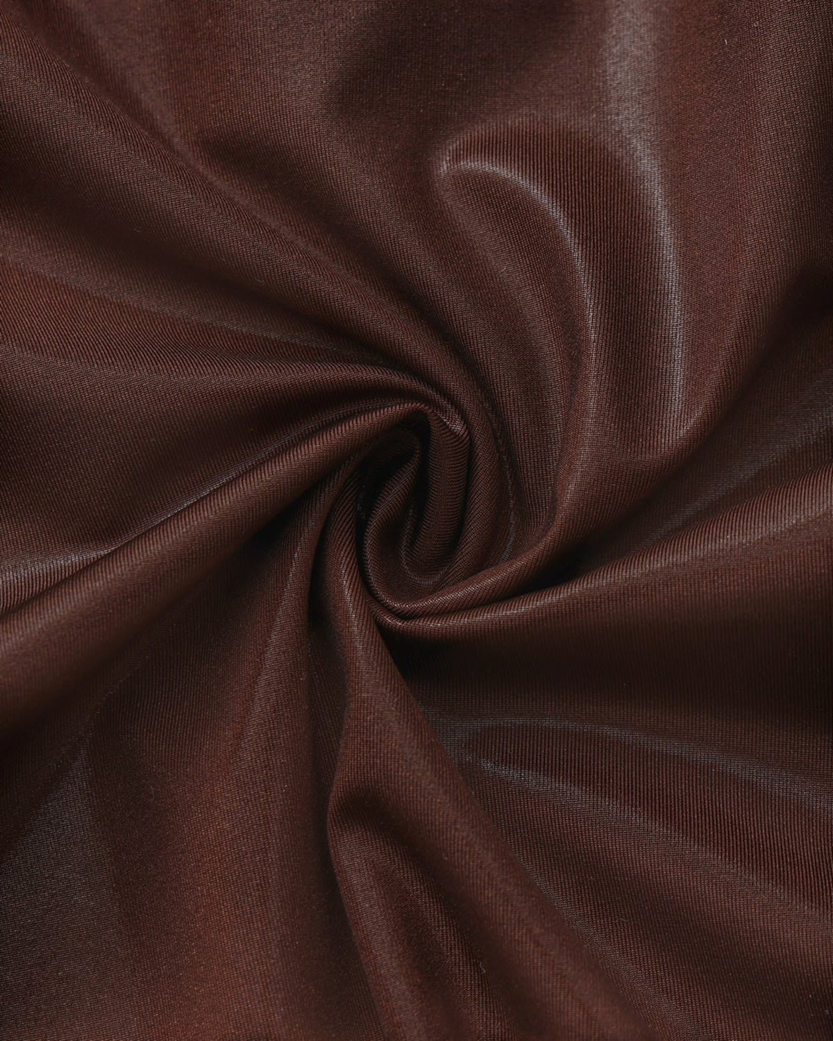 Close-up of the gathered glossy brown stretch fabric