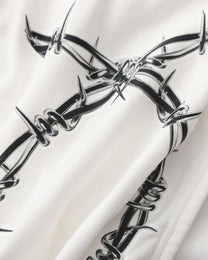 BSZN Thorn Print High-Cut Brief, white metallic barbed-wire print detail