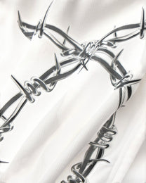 BSZN Thorn Print High-Cut Brief, white metallic barbed-wire print detail