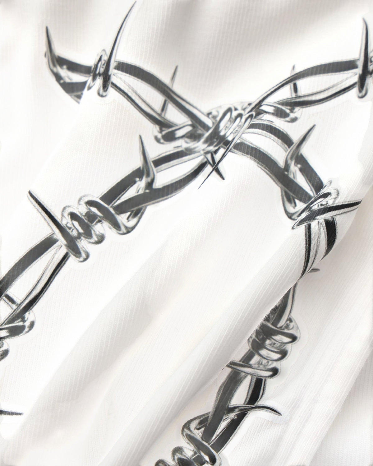 BSZN Thorn Print High-Cut Brief, white metallic barbed-wire print detail