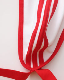 BSZN Vivid Contrast Pouch Jockstrap, red elastic binding and strap construction detail