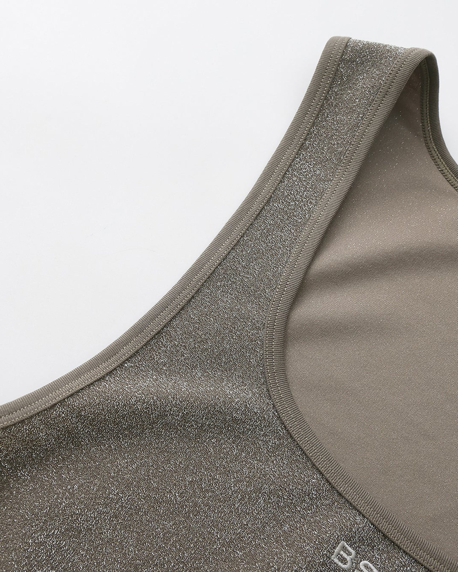 BSZN Metallic Shimmer Tank Top, bound neckline and metallic knit detail