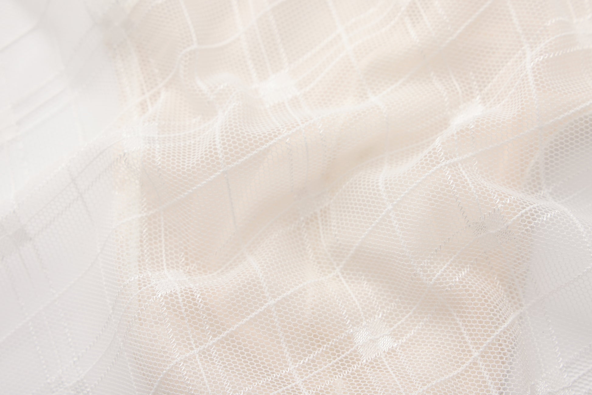 BSZN Sheer Argyle Double-Waist Brief, white argyle-pattern sheer-mesh close-up