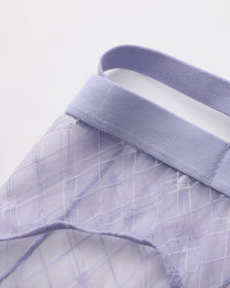 BSZN Sheer Argyle Double-Waist Brief, lavender double-waistband and horizontal rear-cutout detail